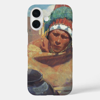 Funda iPhone 16 Indio de Taos sosteniendo una jarra de agua de Blu