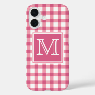 Funda iPhone 16 Inicial   Comprobador de platillos de Gingham rosa
