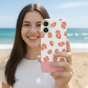 Funda iPhone 16 Inicial de Monograma de Leopardo Rosa de Moda