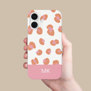 Funda iPhone 16 Inicial de Monograma de Leopardo Rosa de Moda