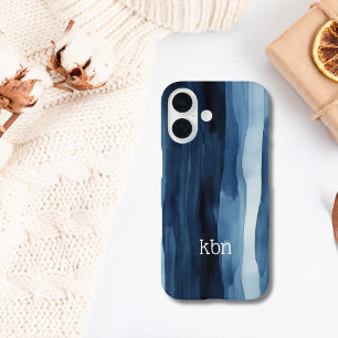Funda iPhone 16 Inicial de nombre monograma azul blanco acuarela r