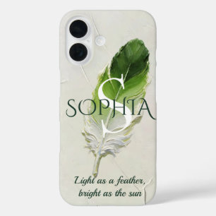 Funda iPhone 16 Inicial de pluma verde salvia personalizada