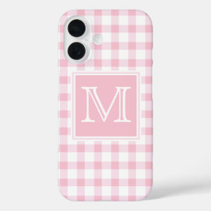 Funda iPhone 16 Inicial   Pastel Pink Girly Gingham Plaid Checker