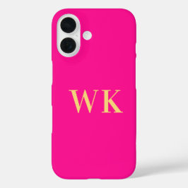 Funda iPhone 16 Iniciales de monograma modernas en rosa caliente