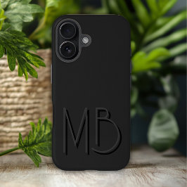 Funda iPhone 16 Iniciales de monograma negro moderno contemporáneo