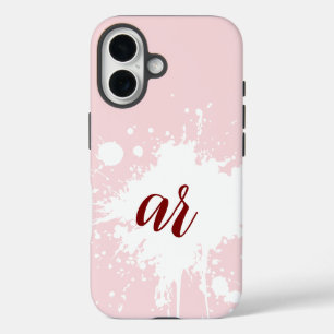 Funda iPhone 16 Iniciales de monograma Polvo Rosa Blanco Salpicadu