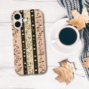 Funda iPhone 16 Iniciales de Monograma Rosado Beige Negro Flores R