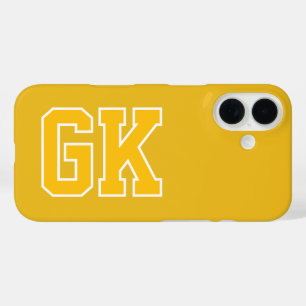 Funda iPhone 16 Iniciales de Monograma Varsity Amarillo Universita