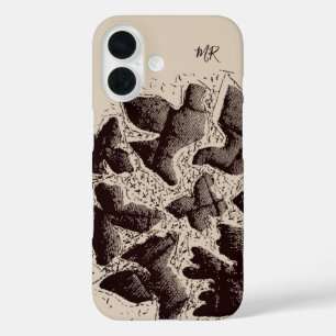 Funda iPhone 16 Iniciales de monograma vintage retro mano dibujada