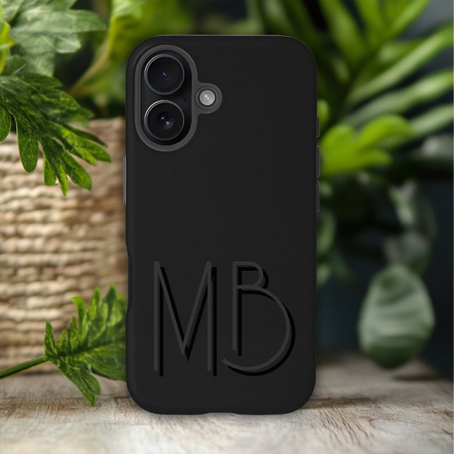 Funda iPhone 16 Iniciales modernas de monograma negro contemporáne (Subido por el creador)