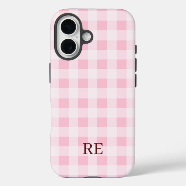 Funda iPhone 16 Iniciales Personalizadas a Cuadros (Reverso )
