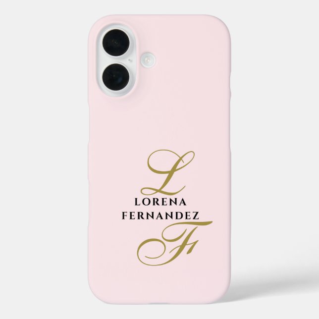 Funda iPhone 16 Initials Pastel Pink Minimalist Gold Calligraphy  (Reverso )