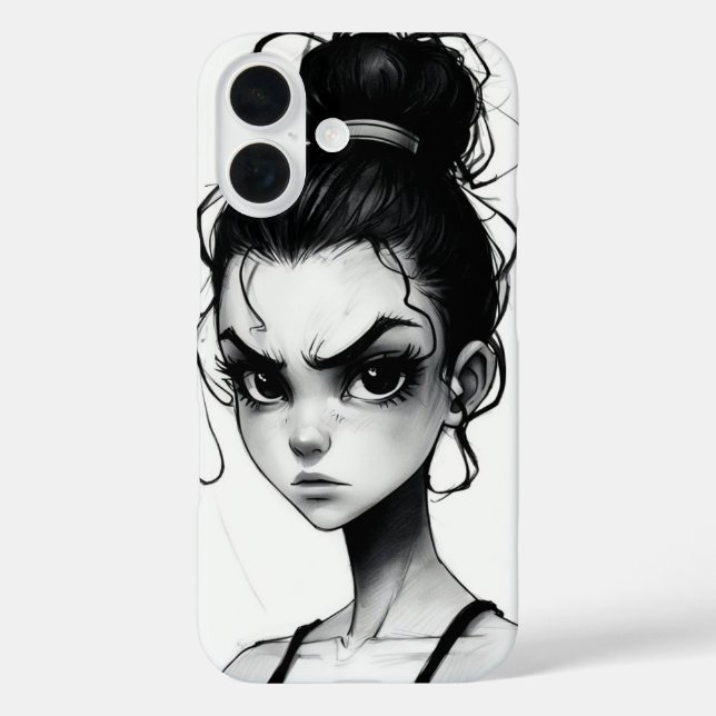 Funda iPhone 16 Inkstorm Fury – Angry Girl Sketch Art (Reverso )