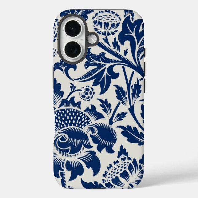 Funda iPhone 16 Intricate blue floral pattern on light background (Reverso )