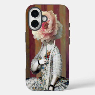 Funda iPhone 16 Intriga floral Máscara de Peonía Rosa