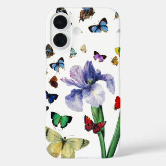 Funda iPhone 16 IRIS ENTRE COLORIDAS MARIPOSAS DE FRONTERA blanca