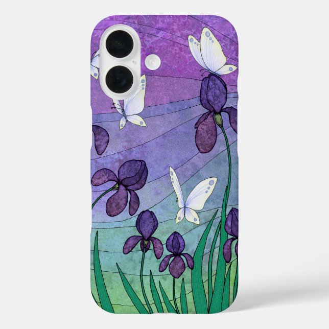 Funda iPhone 16 iris y mariposas (Reverso )