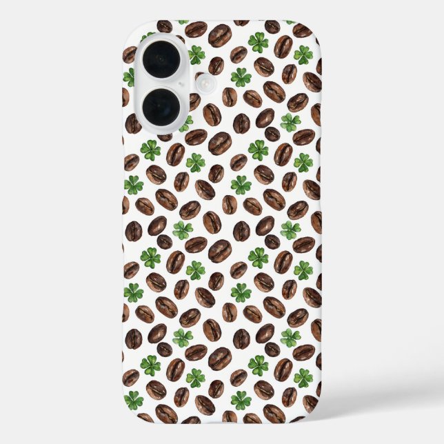 Funda iPhone 16 Irish Coffee Beans and Shamrocks Funny Design (Reverso )