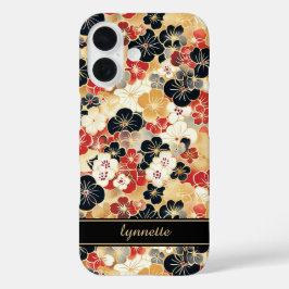 Funda iPhone 16 Japanese Gold Floral Pattern Monogrammed