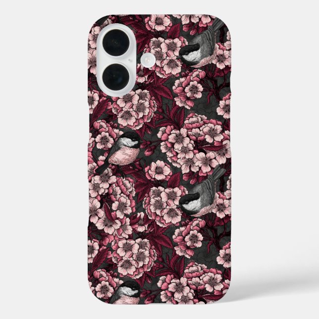 Funda iPhone 16 Jardín de cerezas nocturnas (Reverso )