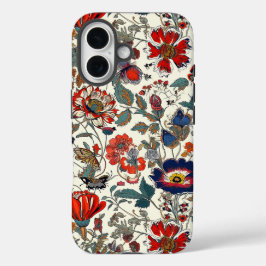 Funda iPhone 16 Jardín floral en rojo y azul oscuro estuche para t