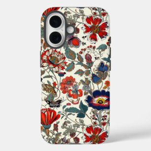 Funda iPhone 16 Jardín floral en rojo y azul oscuro estuche para t