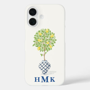 Funda iPhone 16 Jarrón de porcelana con topiaria de limón personal