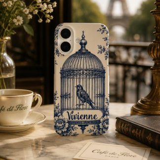 Funda iPhone 16 Jaula de Pájaro Toile Azul Personalizada