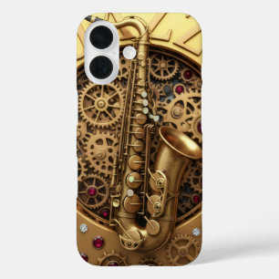 Funda iPhone 16 Jazz, Sax, Gold, Steampunk Art, Gold luxury