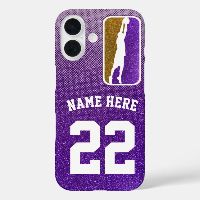 Funda iPhone 16 Jersey del equipo de baloncesto Purple and Gold Pu (Reverso )