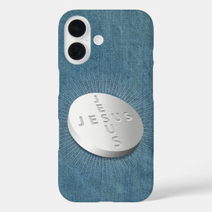 Funda iPhone 16 Jesús Cuida Píldora Religiosa Cristiana Denim