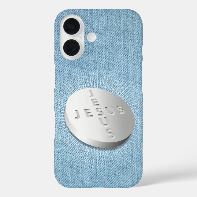 Funda iPhone 16 Jesús cura la píldora de los jeans cristianos reli (Reverso )