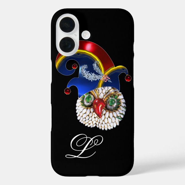 FUNDA iPhone 16 JEWEL OWL Y GORRA DEL ELF CON CUADROS DE DIAMANTE (Reverso )