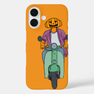 Funda iPhone 16 Jinete de calabaza en scooter menta