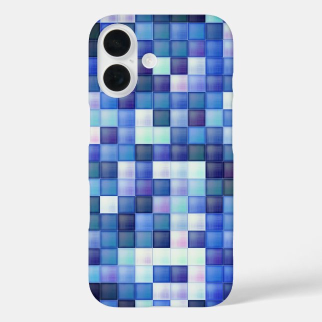 Funda iPhone 16 Juego de video Pixels Blue Square Pattern (Reverso )