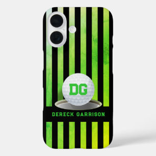 Funda iPhone 16 Jugador de golf   Iniciales ecológicas frescas