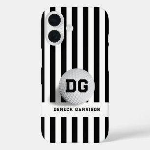 Funda iPhone 16 Jugador de golf   Iniciales negras
