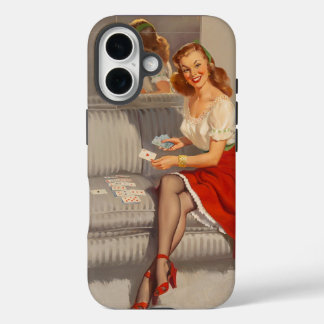 Funda iPhone 16 Jugador de tarjetas Gil Elvgren Retro Pin Up Chica
