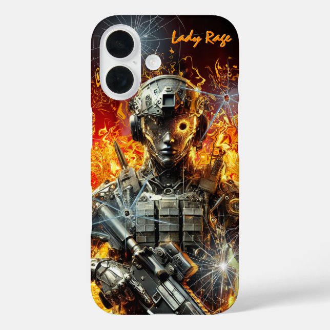 Funda iPhone 16 Jugadora futurista de soldado táctico (Reverso )