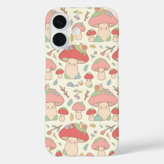 Funda iPhone 16 Kawaii Mushroom Snail Pattern Phone Case