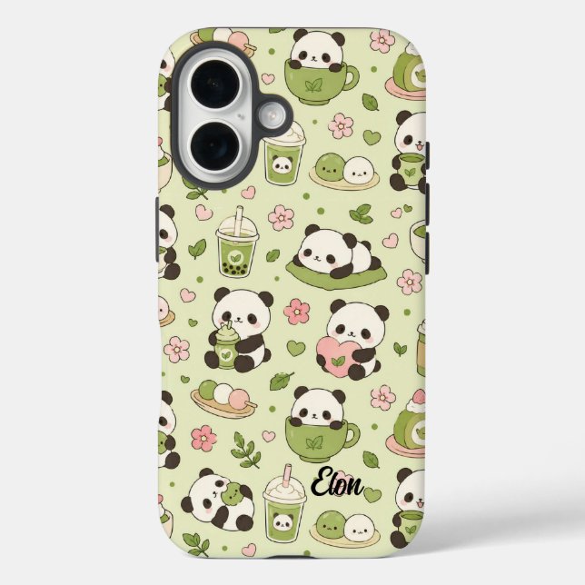 Funda iPhone 16 Kawaii Panda Matcha Pattern Phone Case (Reverso )