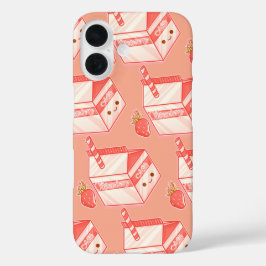 Funda iPhone 16 Kawaii Strawberry Milk Carton - Cute Aesthetic Art