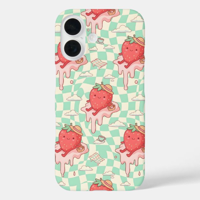 Funda iPhone 16 Kawaii Strawberry Picnic Pattern (Reverso )