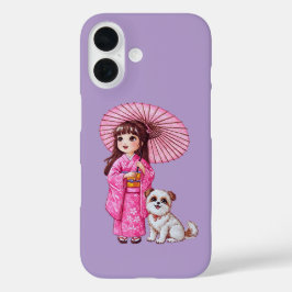 Funda iPhone 16 Kimono Cutie & Puppy Love