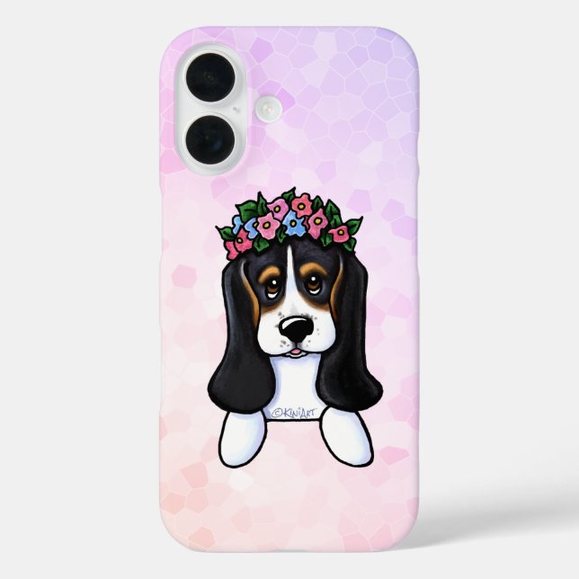 Funda iPhone 16 KiniArt Basset Flower Girl (Reverso )