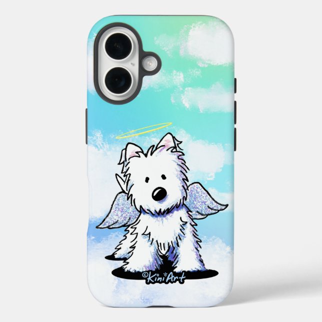 Funda iPhone 16 KiniArt Westie Angel (Reverso )