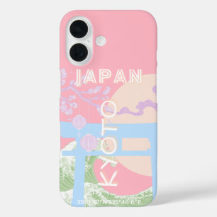 Funda iPhone 16 Kioto Japón: Arte de viajes, Pastel rosa