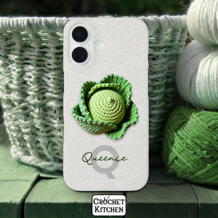Funda iPhone 16 Kitschy Nombra moderna Jardín Crochet Cabbage Nomb