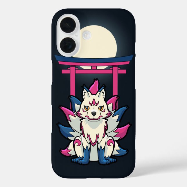 Funda iPhone 16 Kitsune Fox de nueve colas - Yokai divertida (Reverso )