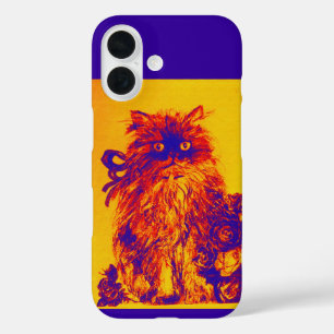 FUNDA iPhone 16 KITTEN CON ROSAS AZULES AMARILLOS